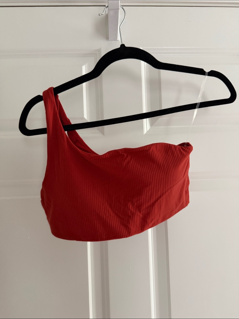 Lulu One-Shoulder Ribbed Crop Top - burnt orange